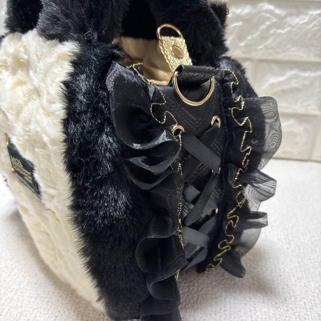 牡*中様 コヤンイサムチョン　フリルファーバッグ　黒　サンダーちゃん　ヒョウ柄