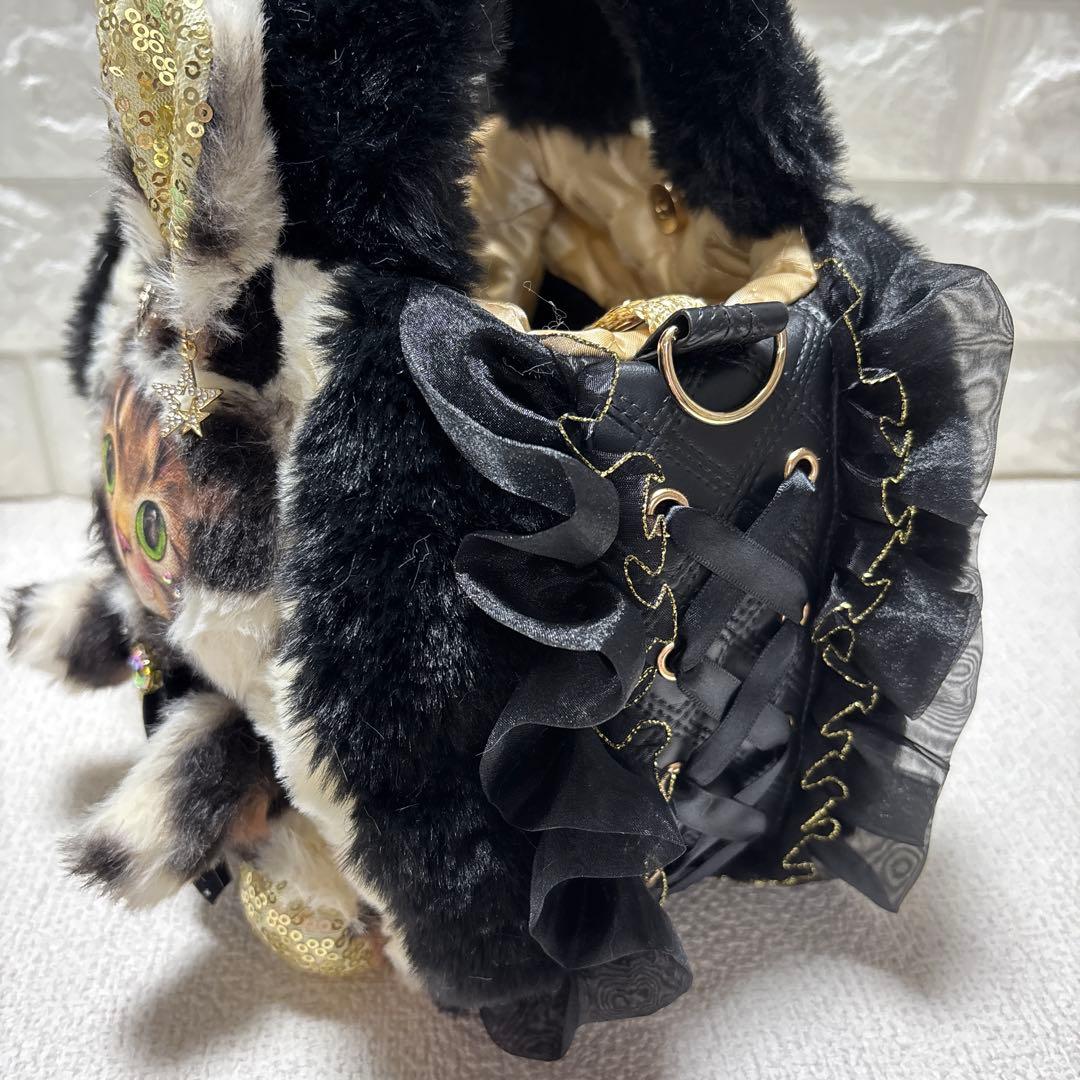 牡*中様 コヤンイサムチョン　フリルファーバッグ　黒　サンダーちゃん　ヒョウ柄