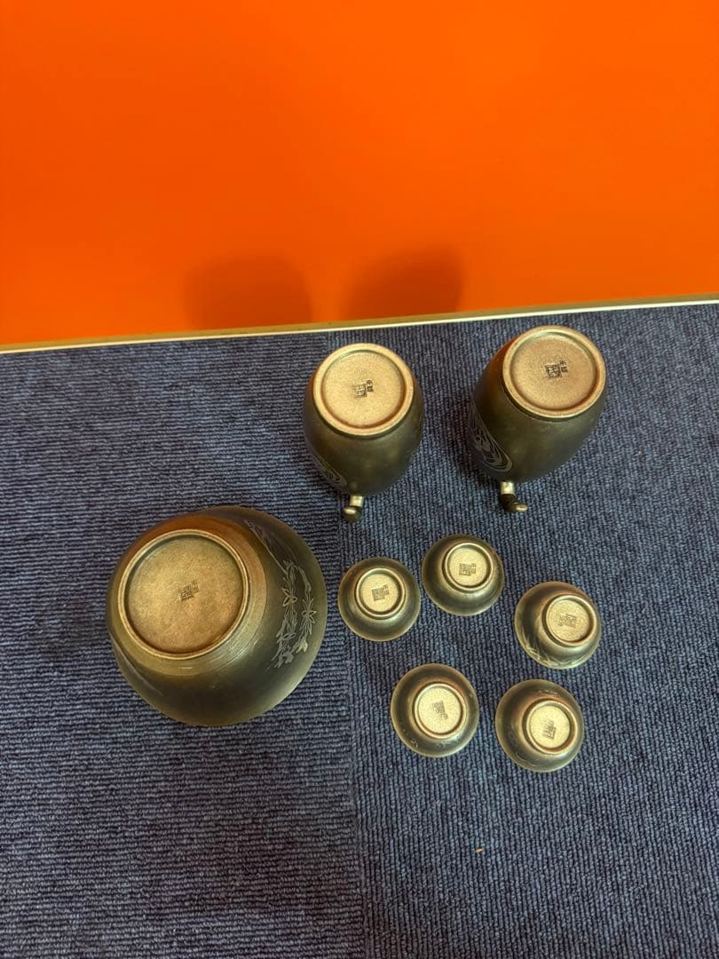 1854  本錫　酒器セット　徳利2客　猪口5客　ボウル1客