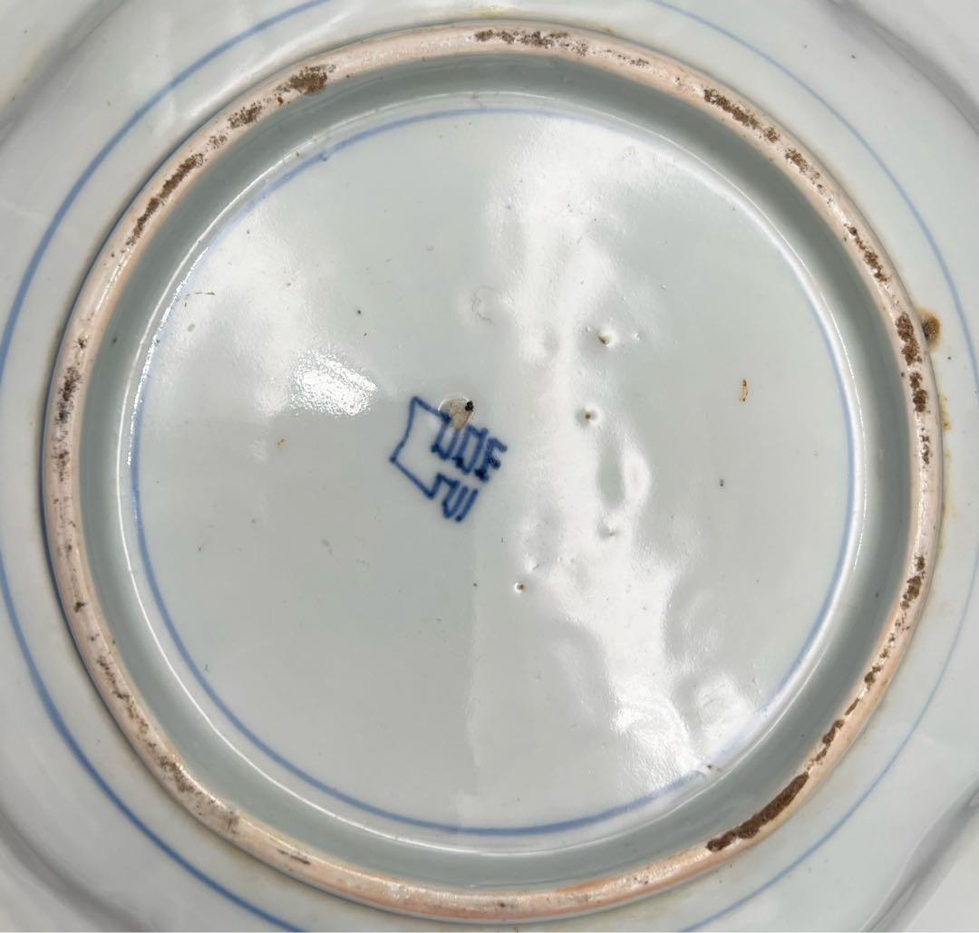 時代物 青華染付 飾り皿 骨董品 アンティーク 山水図 古染付 大皿