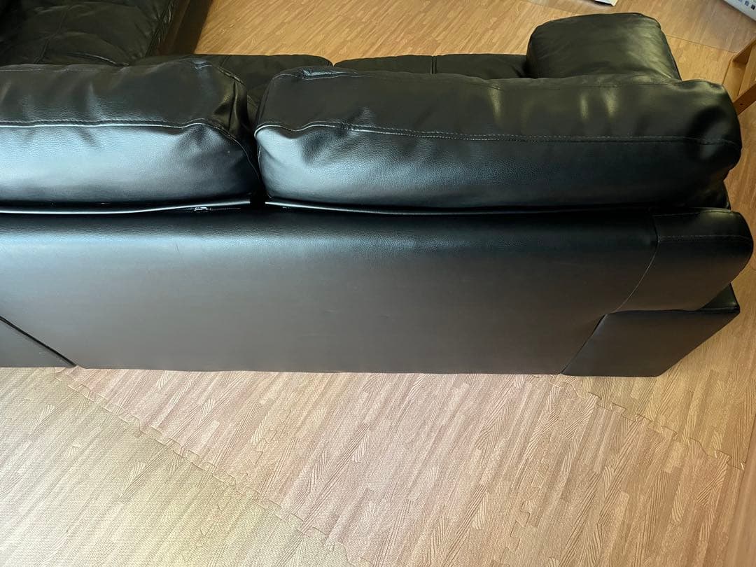 (胡ちょＯ〜ちゃん)ニトリ①本革 コーナーソファ Nステイツ 黒 左カウチ