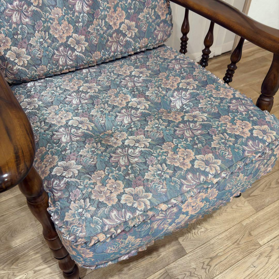 ②美品 カリモク WC6000 肘掛け椅子 1P一人掛けソファ 花柄 コロニアル