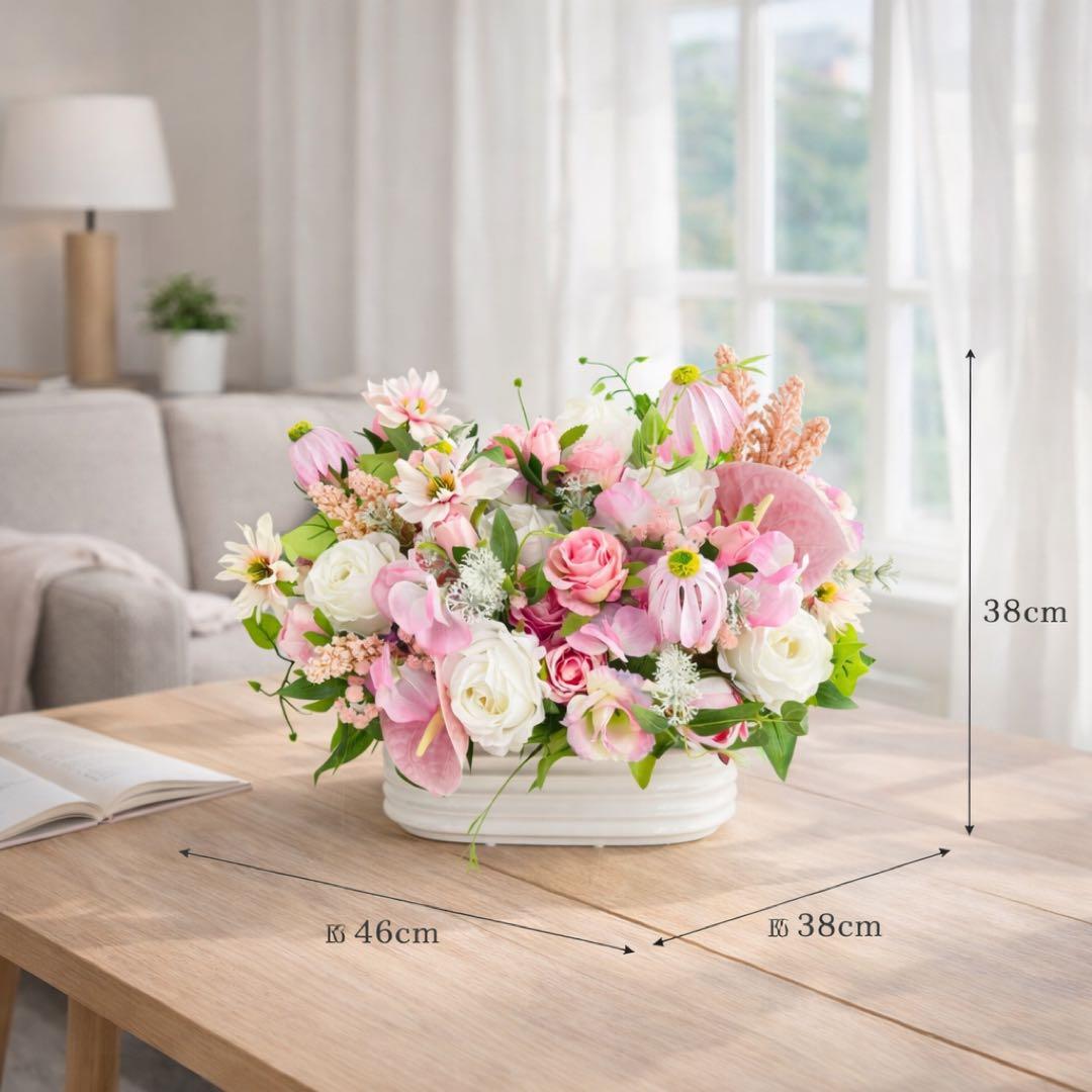 横長46cm｜バラとスイトピーとエキナセアの大型フラワーアレンジメント｜光触媒