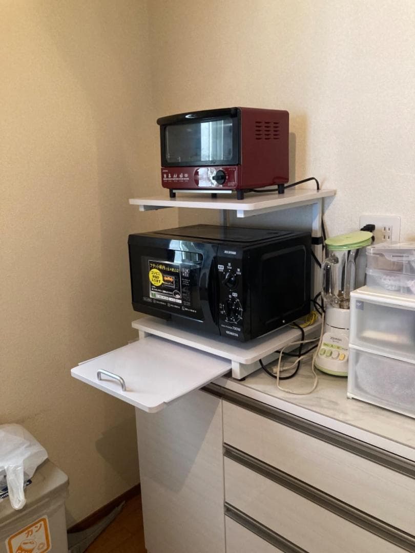 高さ調整可能なスライド棚付きレンジ台　キッチンラック