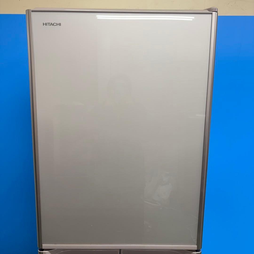 704日立大型冷蔵庫　400L強　小型　ガラスパネル　右開き　自動製氷　ゴールド