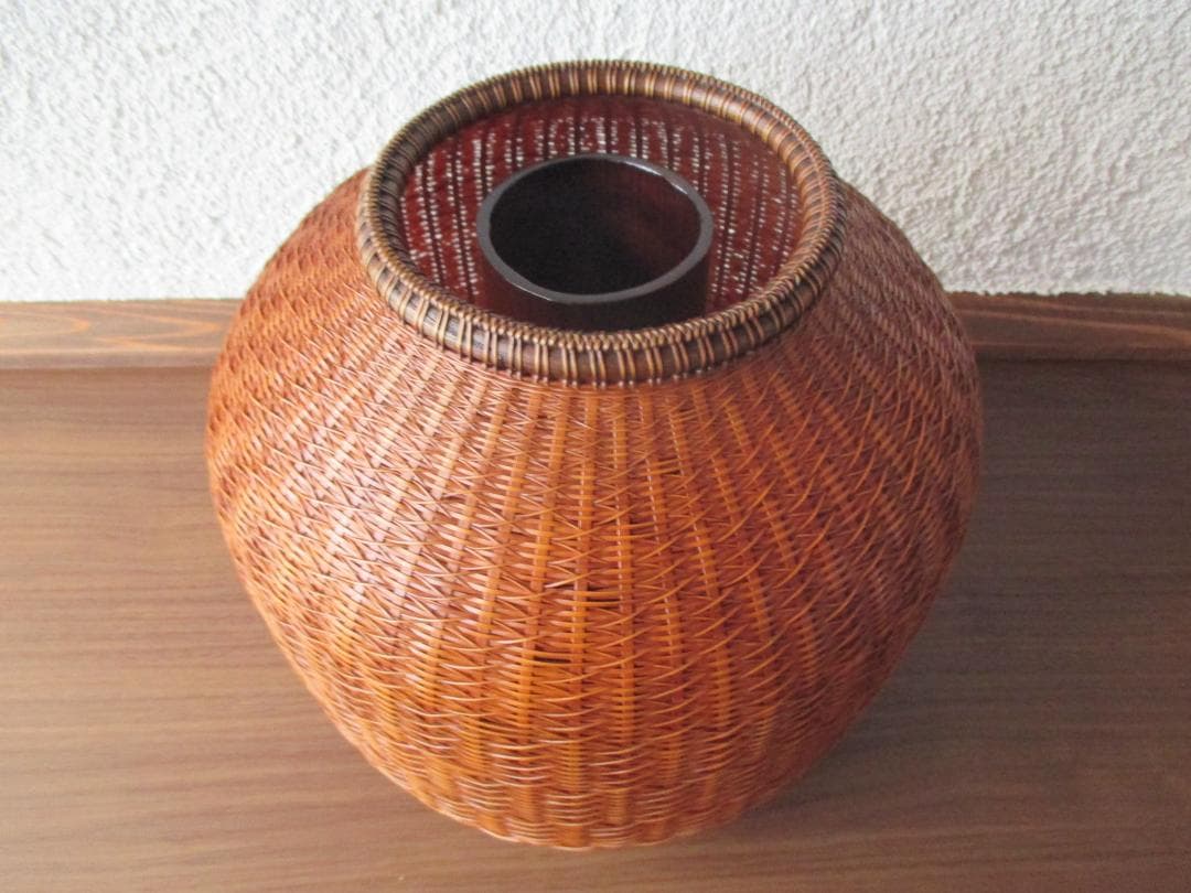 伝統工芸◎竹細工の花器　市松門千鳥編花藍◎石黒勝ハンドメイド手作り