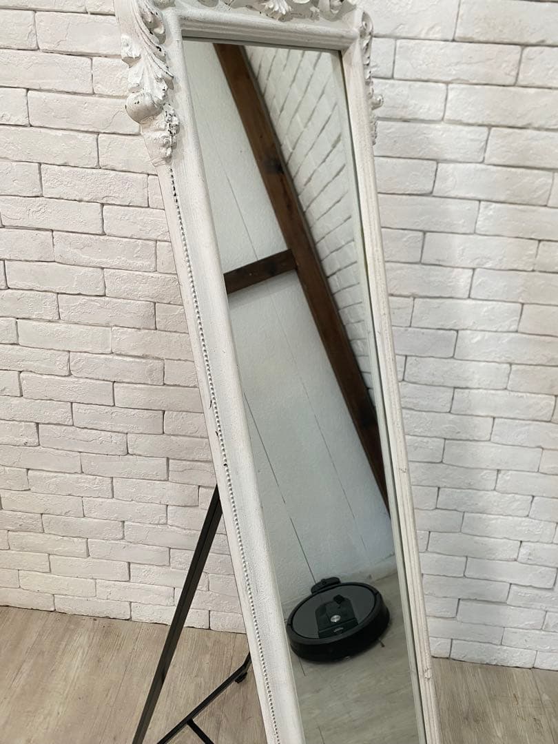 【東京都内23区配送無料】アンティーク　ジャビー　ホワイト　スタンドミラー　鏡