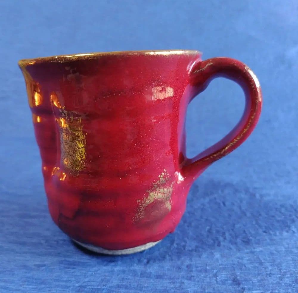 高鶴元　陶器　赤　マグカップ　コップ　観賞用コップ　置物　レトロ　アンティーク