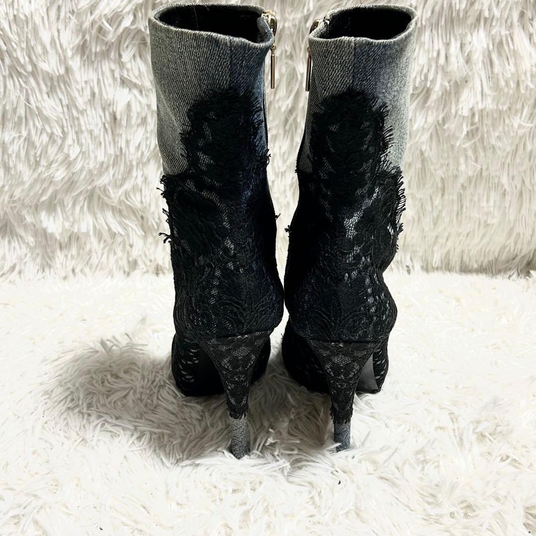 ドルチェ&ガッバーナ デニム×レース ショートブーツ 39 ヒール12.5cm