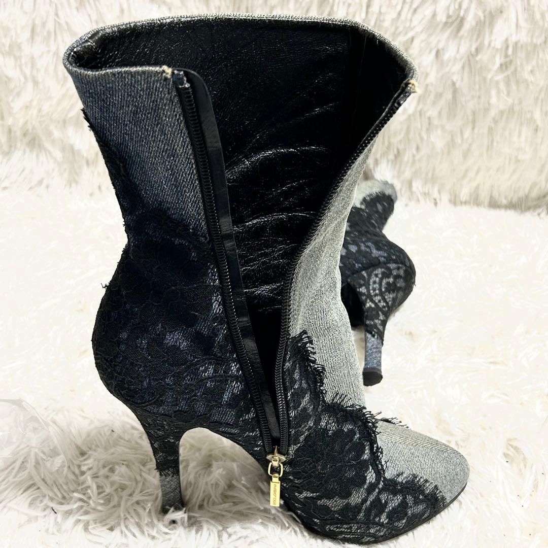 ドルチェ&ガッバーナ デニム×レース ショートブーツ 39 ヒール12.5cm