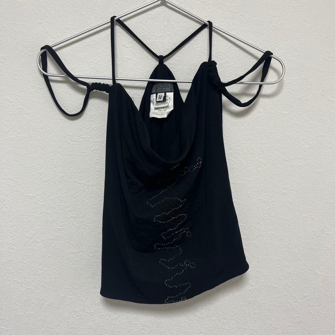 ヴェルサーチ versace 変形　肌みせ　キャミソール　ビーズ　黒　38