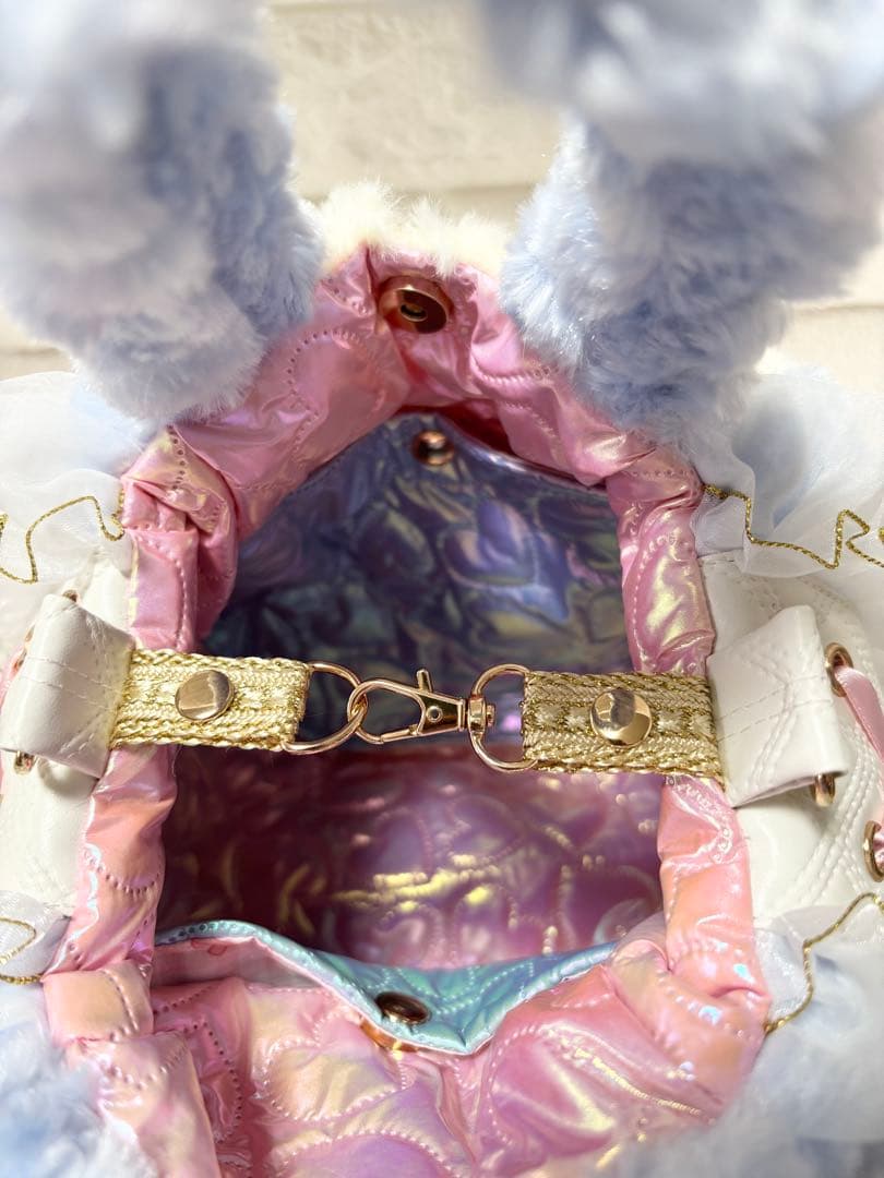 ゆ*ら様 コヤンイサムチョン　ハンドメイド　ファーフリルバッグ水色　ヒョウ柄　ハ