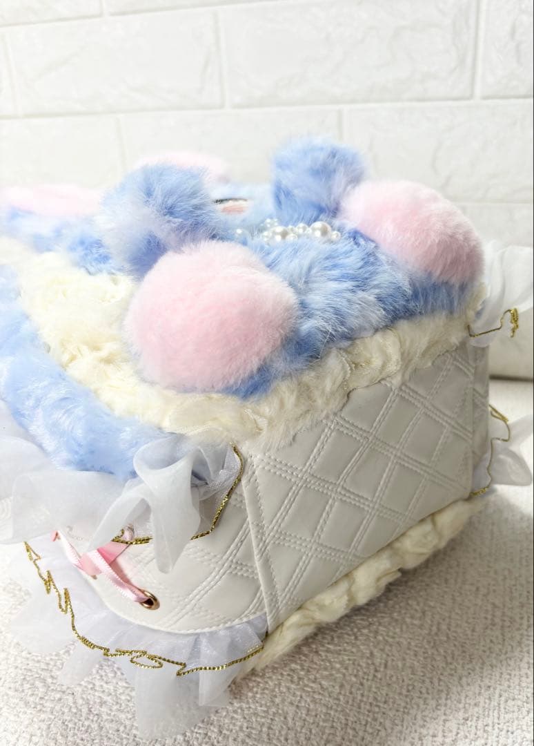 ゆ*ら様 コヤンイサムチョン　ハンドメイド　ファーフリルバッグ水色　ヒョウ柄　ハ