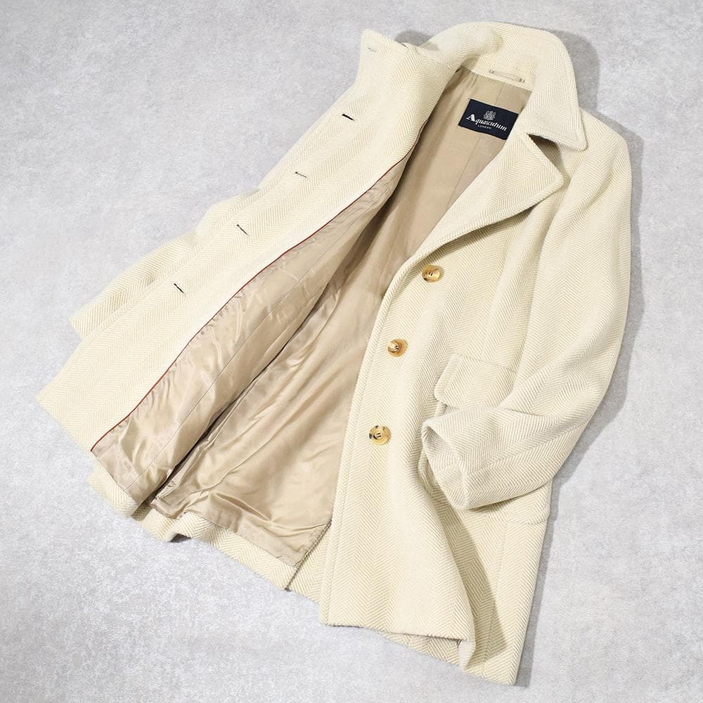 英国老舗 Aquascutum アンゴラ ウール ヘリンボーンパイル コート