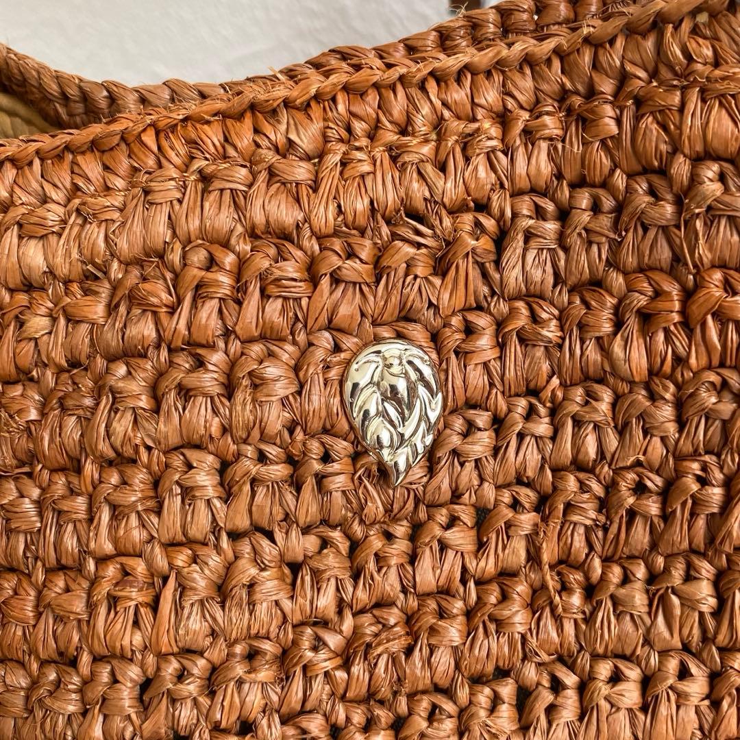 極美品　ヘレンカミンスキー　ラフィア　レザーハンドル ラフィアトートバッグ