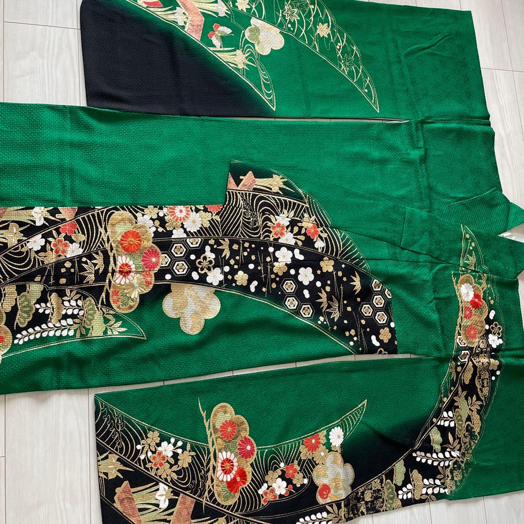 総絞り振袖 花柄 金糸刺繍　帯と小物セット