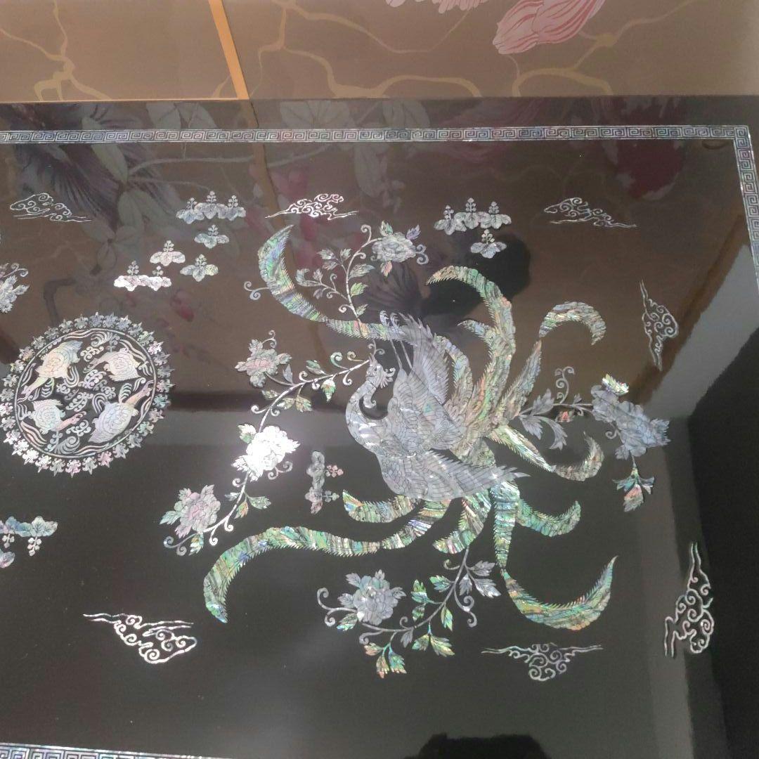 最終価格 高級螺鈿細工テーブル　鳳凰と亀