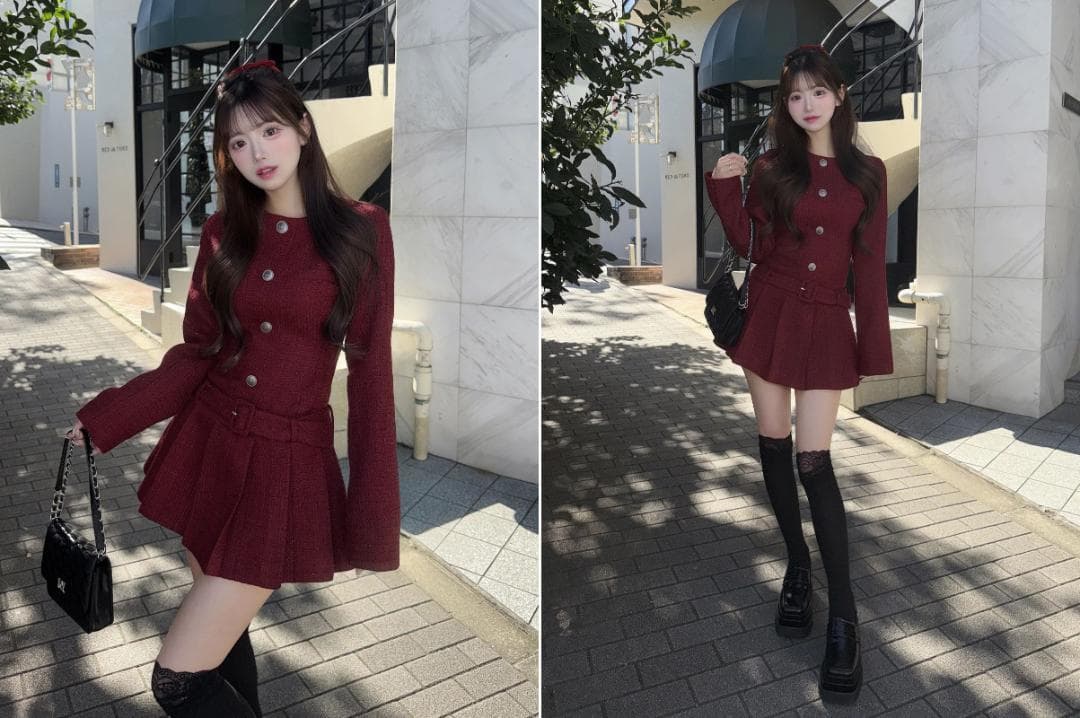 ダーリッチ darich ボックスプリーツツイードミニワンピース WHT FL