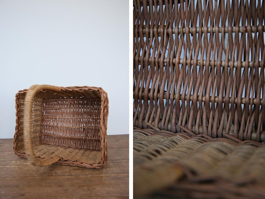 フランスアンティークラタン製バスケット/パニエ/アラログカゴ籐籠78-218-2