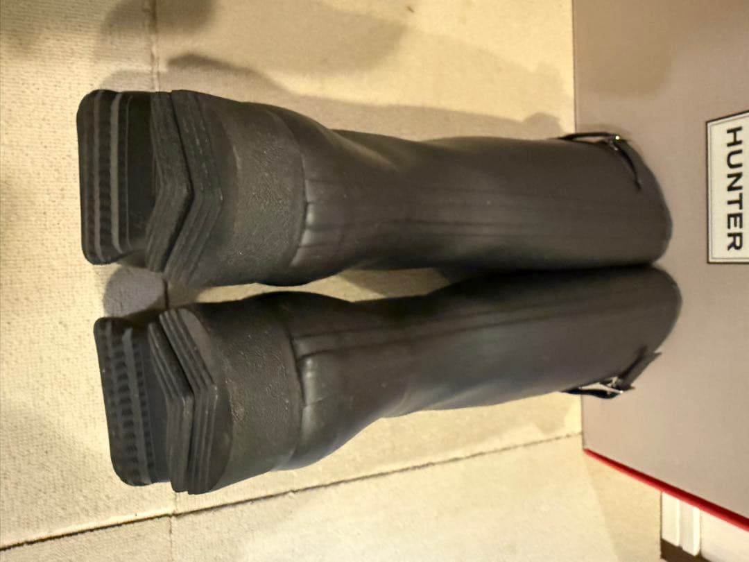 未使用級☆ ハンター HUNTER レインブーツ　長靴　ロング丈　黒　24cm