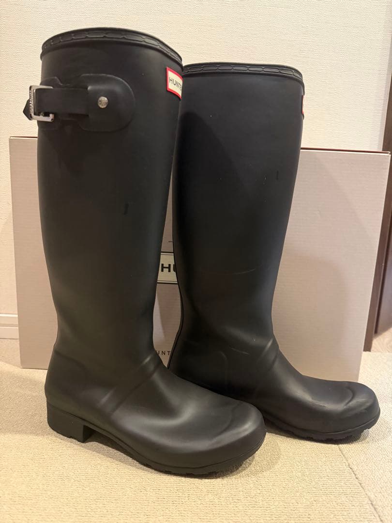 未使用級☆ ハンター HUNTER レインブーツ　長靴　ロング丈　黒　24cm