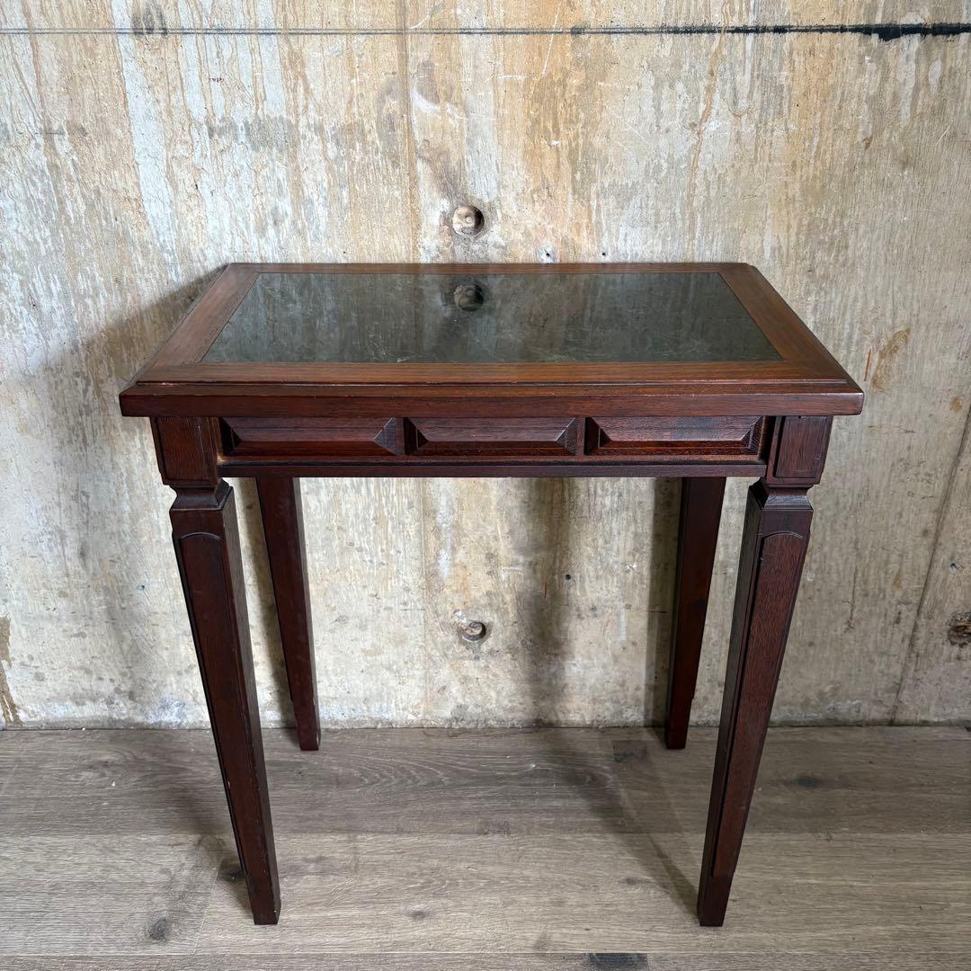 フランスヴィンテージ　大理石トップ　オーク材　サイドテーブル　コンソール