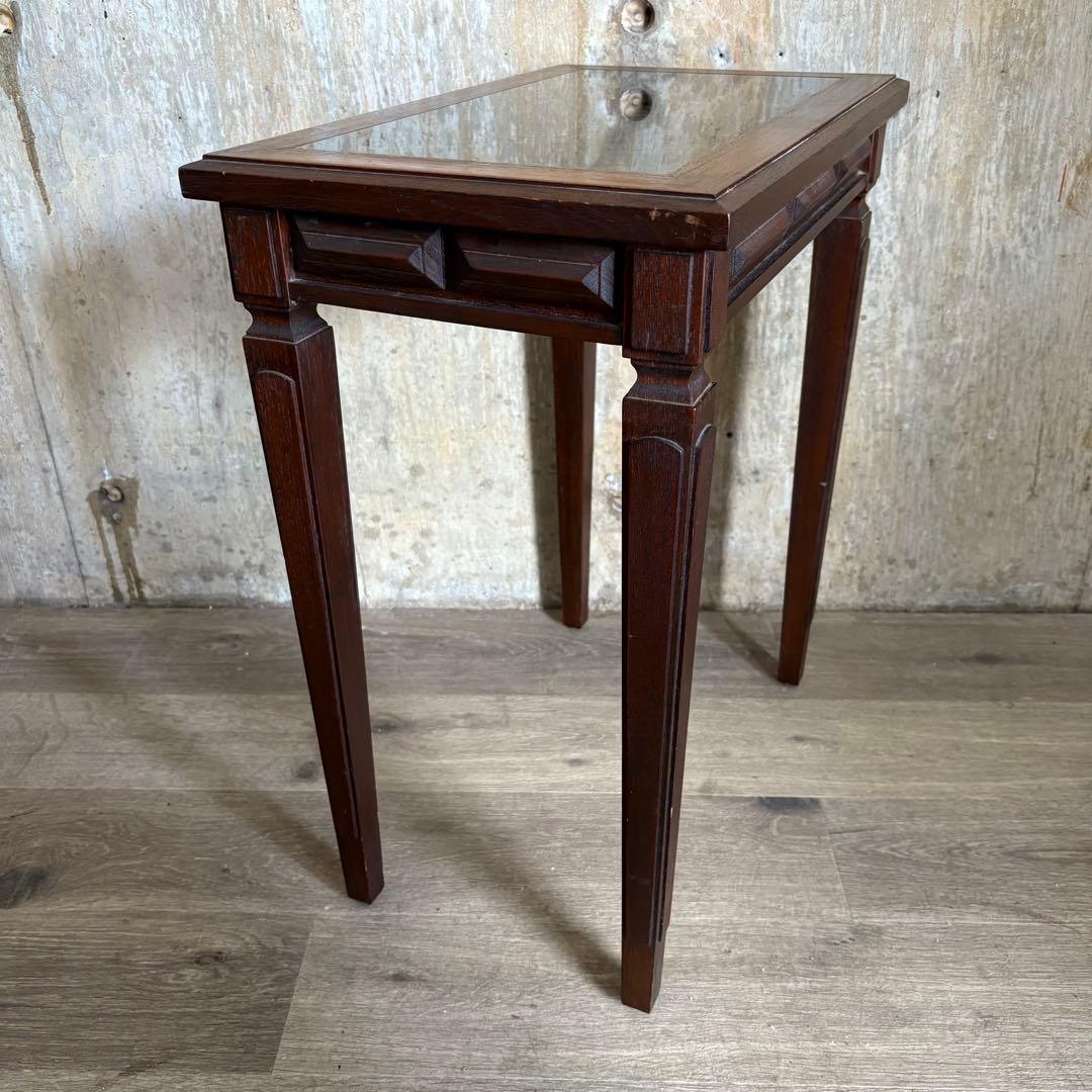 フランスヴィンテージ　大理石トップ　オーク材　サイドテーブル　コンソール