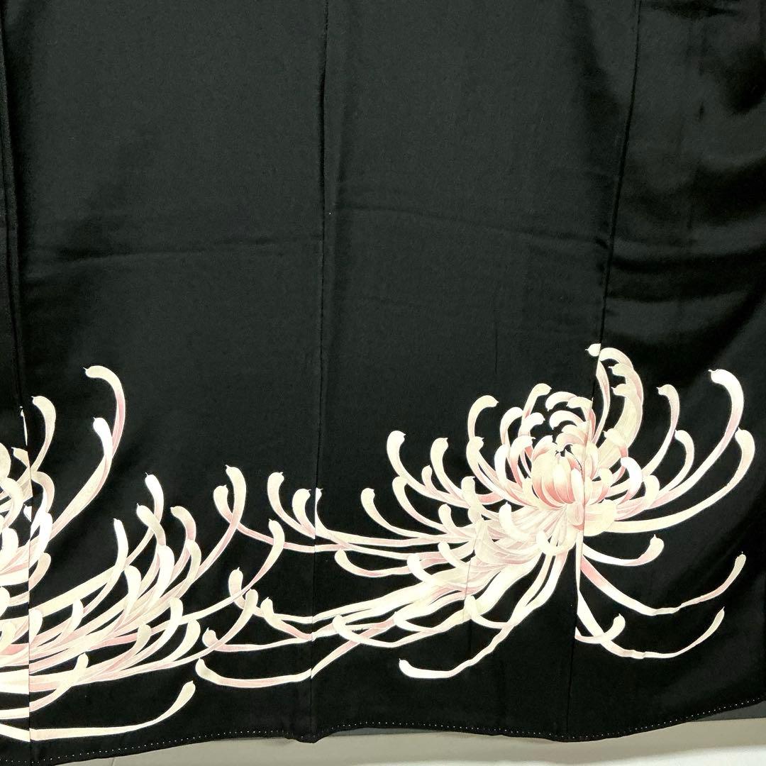 b320 正絹　黒留袖　比翼付　五つ紋　乱菊　着物