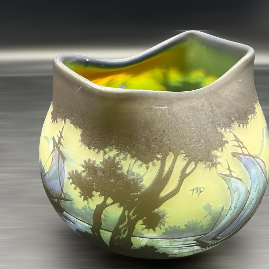 エミールガレ 特大　花器　花瓶　カメオ彫り　被せガラス　高さ15ｃｍ