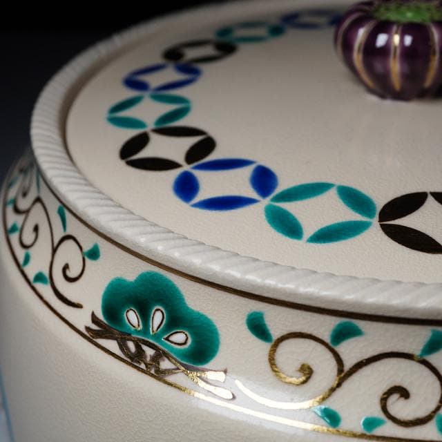 手塚充　仁清写花丸の絵水指　鵬雲斎宗匠御書付　共箱　裏千家　茶道具　京焼