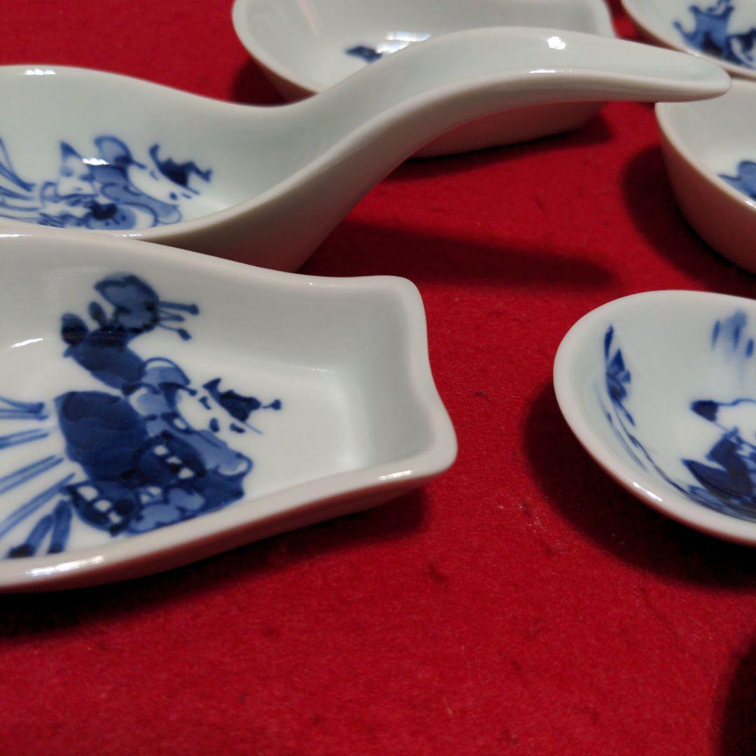 有田焼　しん窯　青花　手描き　レンゲセット　５客　他４点