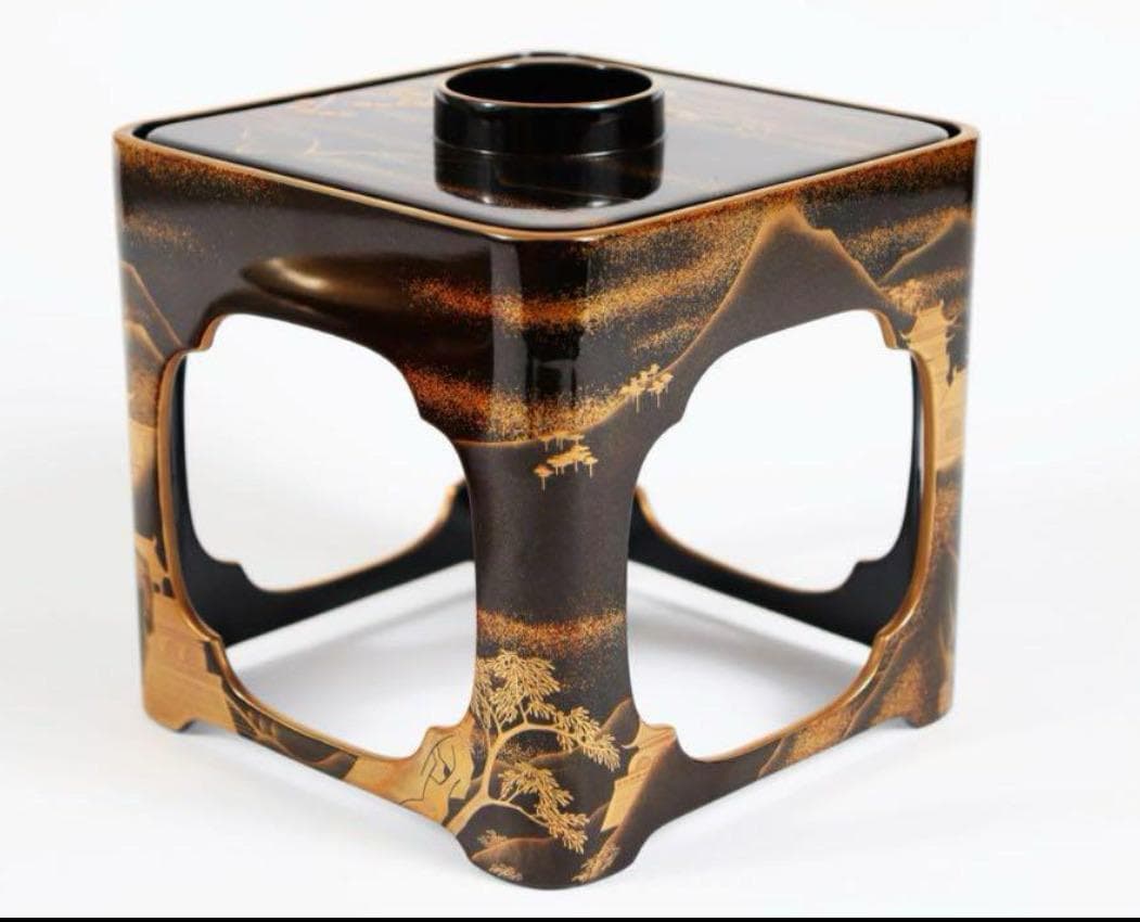 輪島塗 山水研出し蒔絵黒漆屠蘇器 塗師大崎庄右衛門 大崎庄右エ門