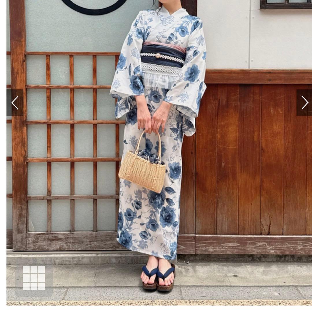 水彩花柄浴衣セット[gi1519] オーガンジー帯付き