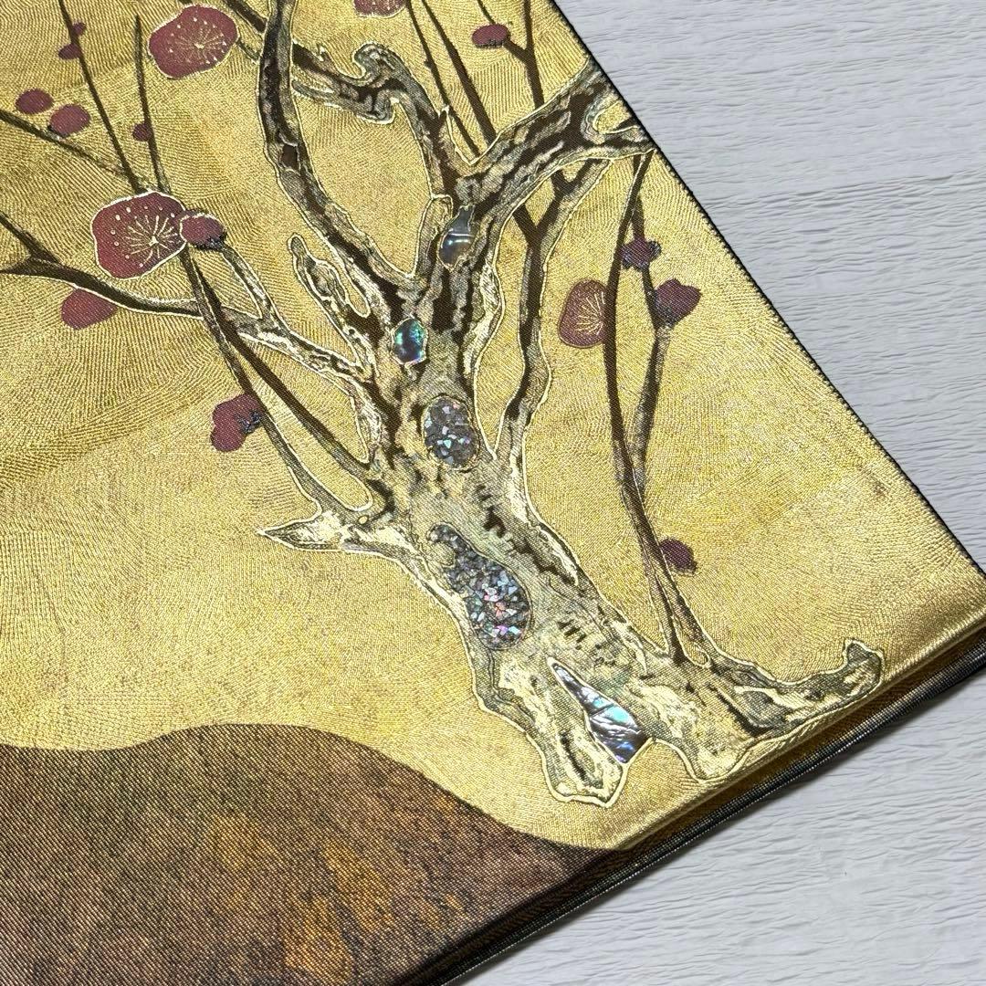 m-75 螺鈿細工 枝梅 袋帯 正絹