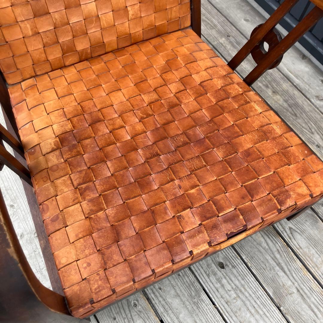 北欧レトロ 木製フレーム メッシュレザーアームチェア 一人掛けソファー 古家具