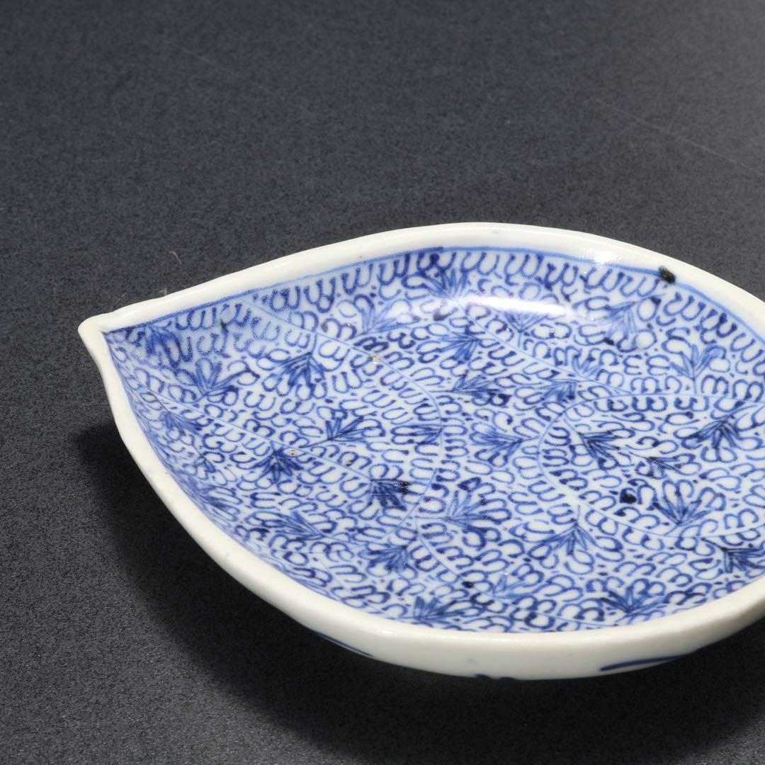 伊万里染付微塵唐草　しずく形豆皿５枚　骨董　古伊万里　R1663