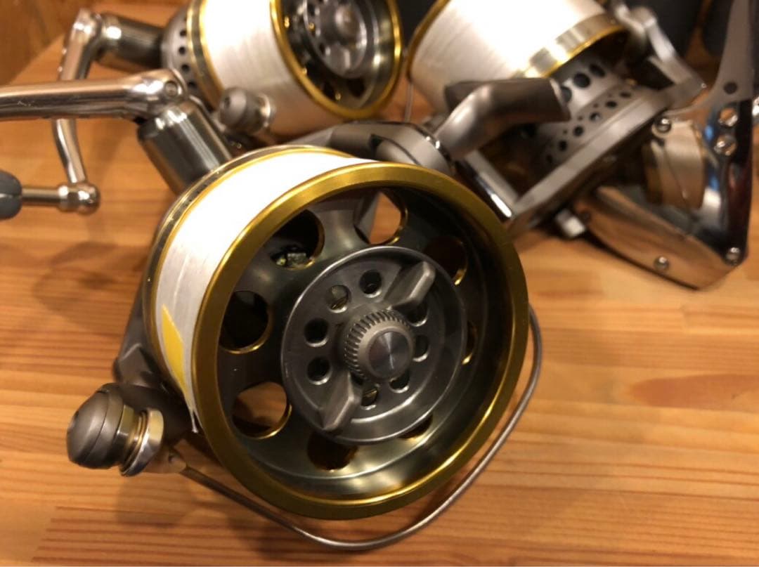 総額５０万‼️シマノ 最高峰スーパーエアロチタニウム右巻き3台　夢屋スプール6個付