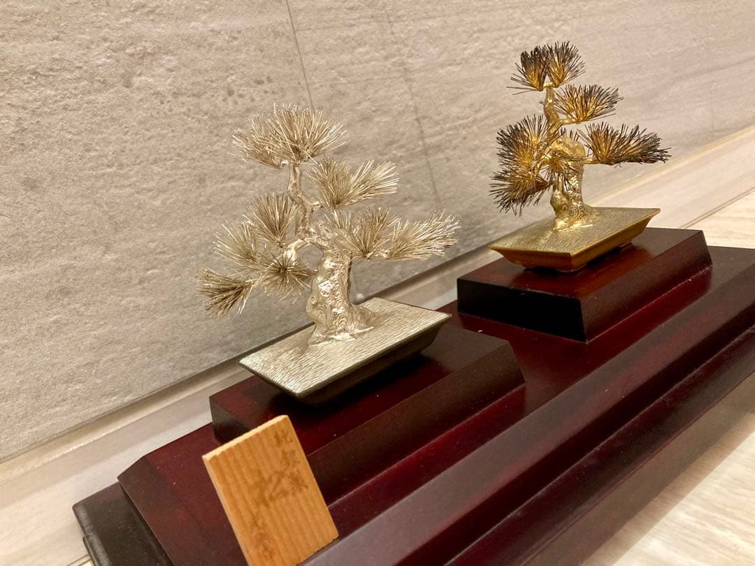 純銀製 松 光則作 盆栽 ガラスケース付き