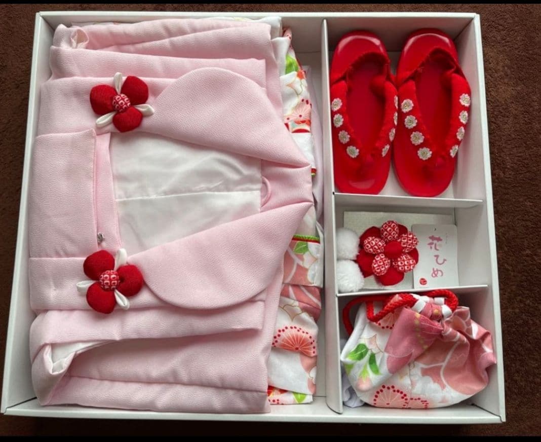 京都花ひめ　七五三　三歳　被布　着物セット 足袋 髪飾り　フルセット　女の子