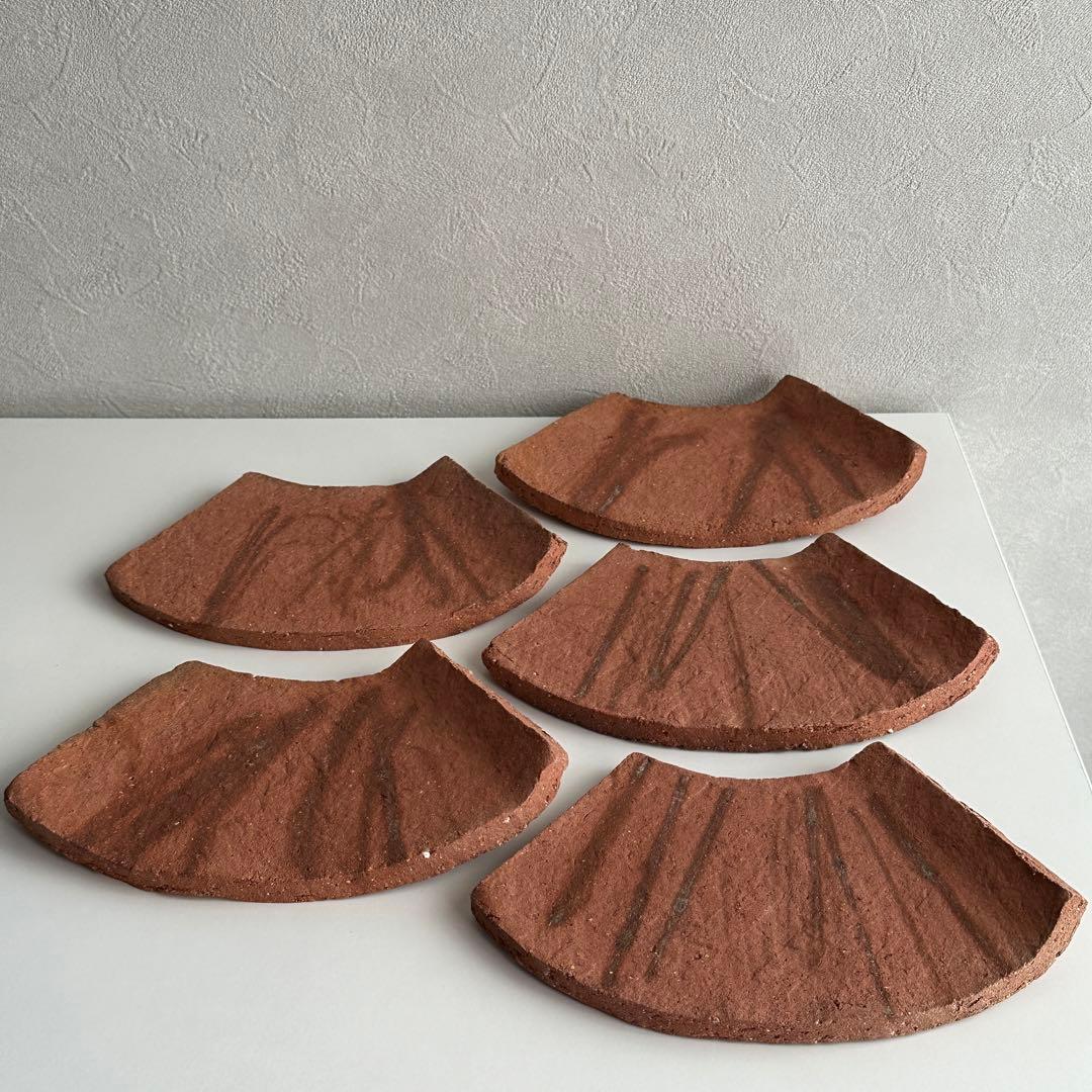 各見政峯 備前 皿 緋襷 扇面皿 5枚 共箱