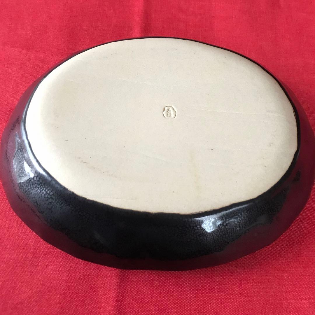 深い青の水色の濃淡が美しい石垣焼大皿　和食器　ガラス釉　楕円皿　陶器　やちむん