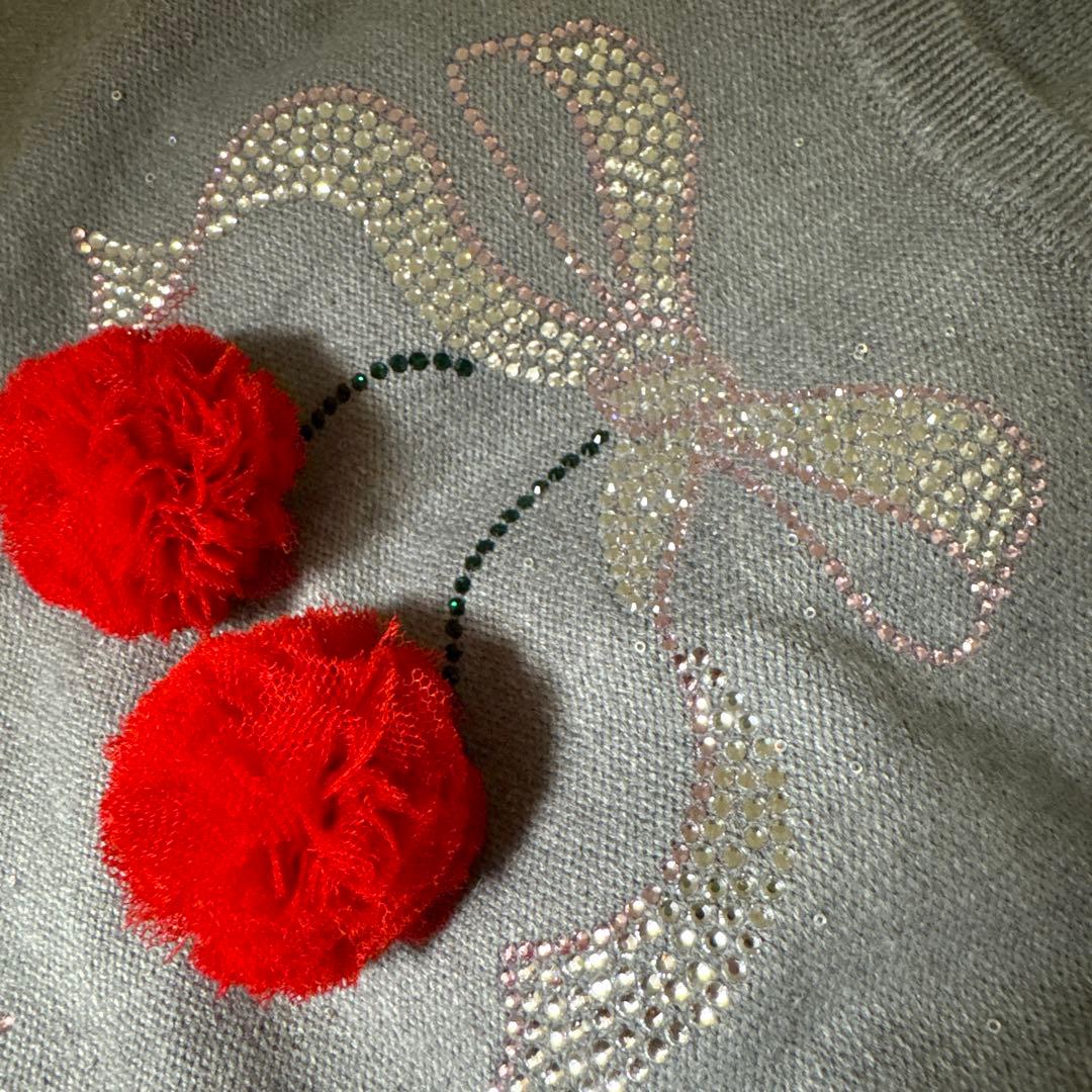 犬服 グレー チェリー刺繍 フリル付き