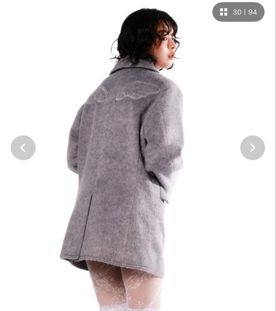 ダブルブレストコートsmyeon スミョン　ミドルシャギーコート グレー