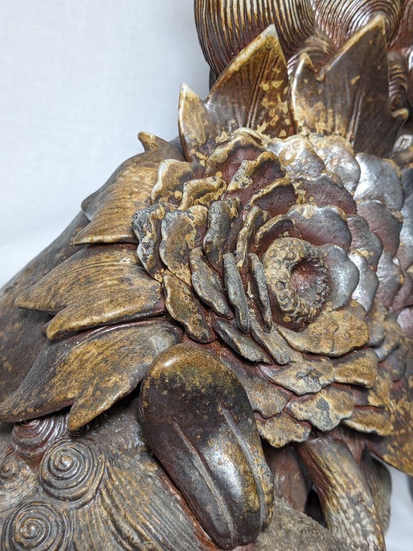 藤原陶臣 備前焼 牡丹獅子 置物 工芸品 厄除け 魔除け インテリア 縁起物