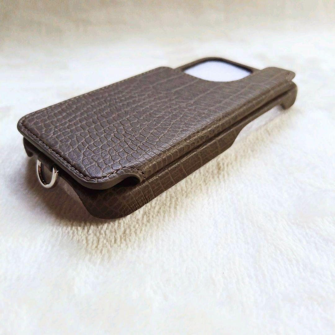 デミウ ポシェ FLAT レザー クロコ エトープ iPhone14＆ストラップ