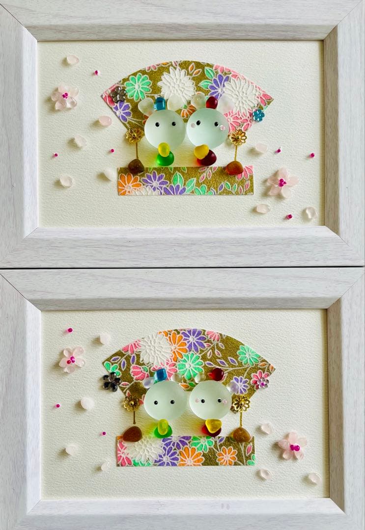 ☆白猫のタンゴ☆シーグラスアート　ねこ　ことり　ひなまつり