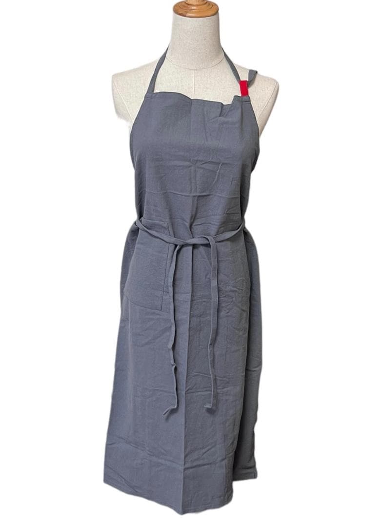 綿麻エプロン　リネンシンプル　おしゃれ　男女　ダークグレー
