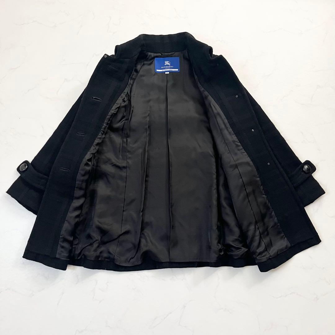 希少　バーバリーブルーレーベル　シャドーチェックコート　Aライン ブラック　38