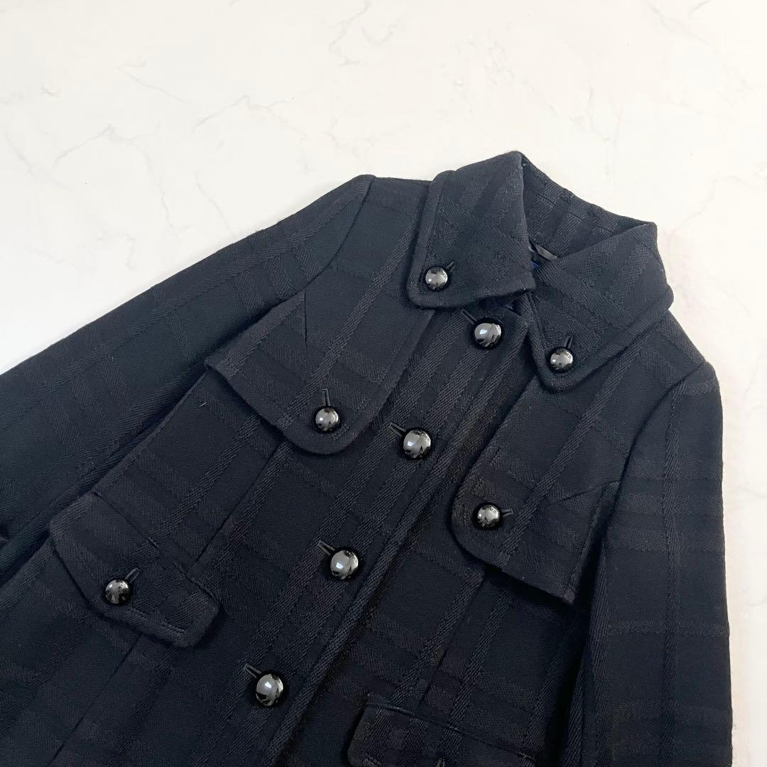 希少　バーバリーブルーレーベル　シャドーチェックコート　Aライン ブラック　38