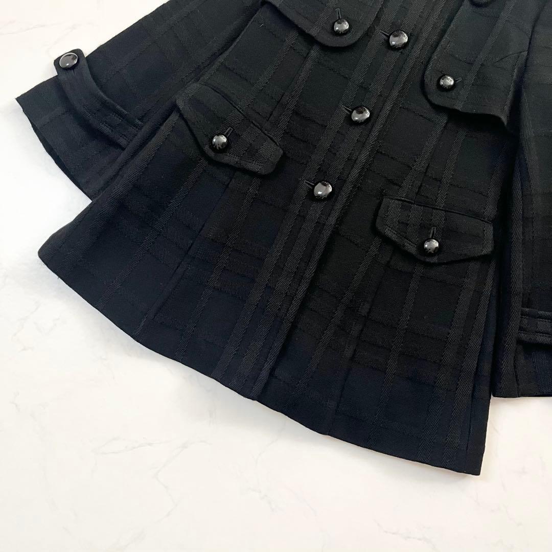 希少　バーバリーブルーレーベル　シャドーチェックコート　Aライン ブラック　38